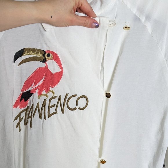 Vintage white button down shirt with flamenco and bird embroidery - Picture 4 of 6